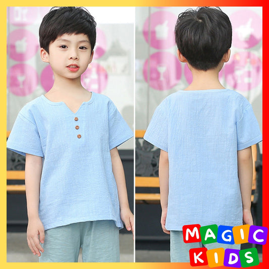 Kids Linen T-shirt Cool Comfort for Kids T-shirt Pure Color Cotton and Hemp Boys and Girls 1.5-6Y