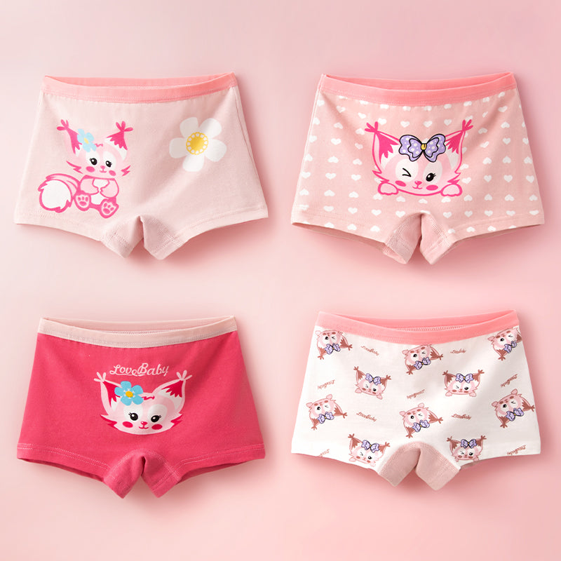 4 in 1 Pack Colorful Cotton Boxer Short Colorful Comfortable and Affordable for Girls 1-14 Years