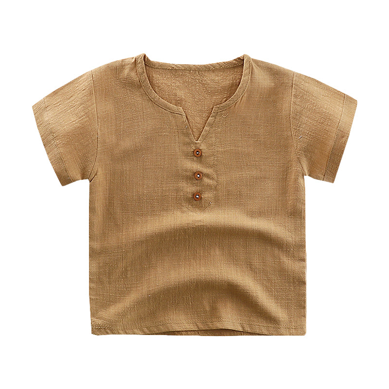 Kids Linen T-shirt Cool Comfort for Kids T-shirt Pure Color Cotton and Hemp Boys and Girls 1.5-6Y