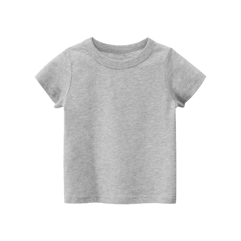 Kids Plain T-Shirt Tops Summer Solid Tees Short Sleeve Casual T-Shirts for Boys Girls 1-9Y