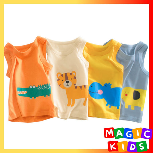 Kids Cool Cartoon Pattern Cotton Sleeveless Shirt for Boys Girls 1-9Y