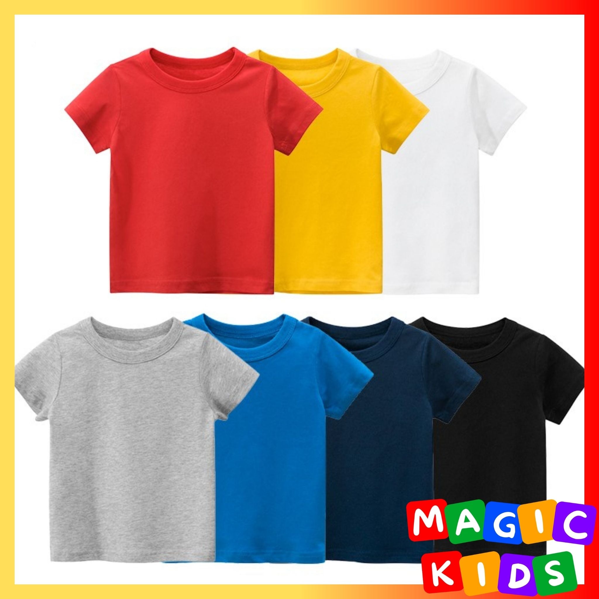 Kids Plain T-Shirt Tops Summer Solid Tees Short Sleeve Casual T-Shirts for Boys Girls 1-9Y