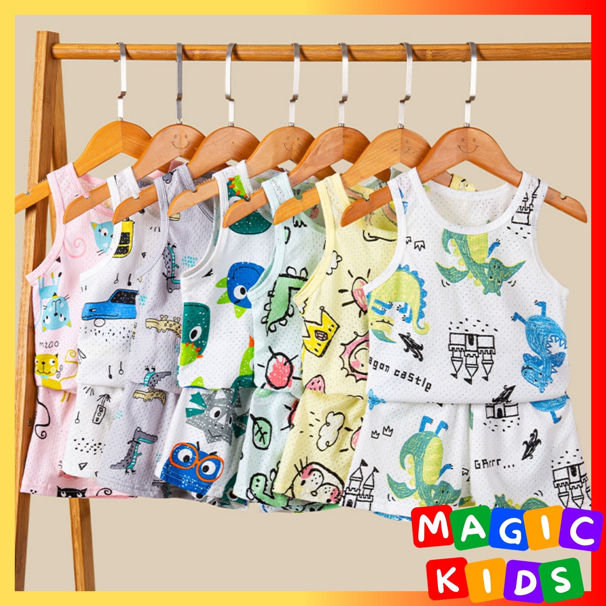 Kids Terno Summer Breathable Sleeveless Clothing Cotton Nightwear Vest+Pants for Boys Girls 1-9Y