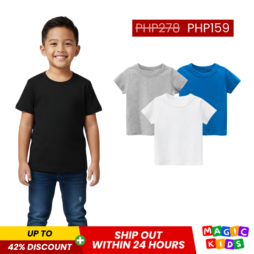 Kids Plain T-Shirt Tops Summer Solid Tees Short Sleeve Casual T-Shirts for Boys Girls 1-9Y