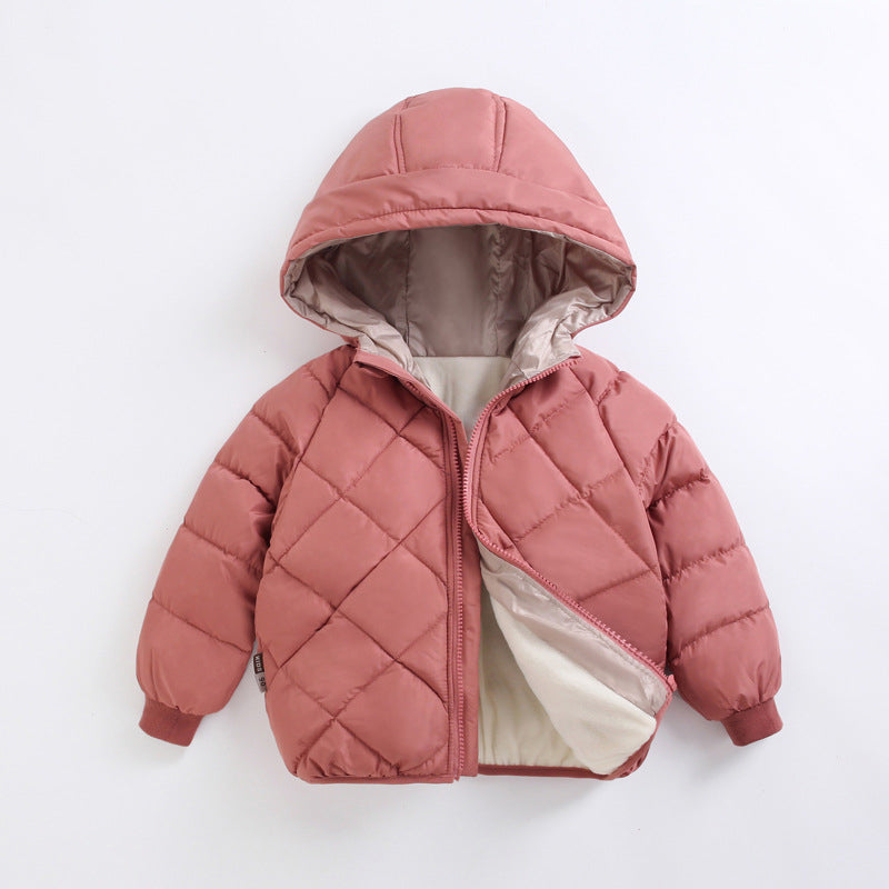 Kids Hoodie Winter Coats Plain Design Zipper Outerwear Hoodie Windproof Coat for Boys Girls 2-7Y
