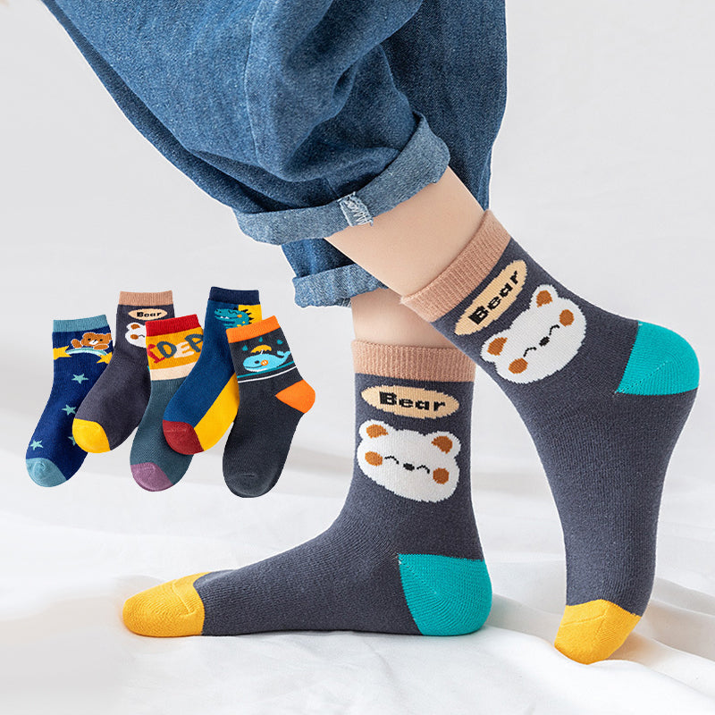 5 in 1 Cute Animal Print Socks Baby Socks for Girls and Boys 1-13 Y