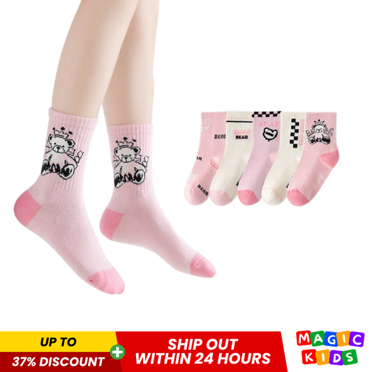 5 in 1 Teddy Bear Socks for Girl 3-15 Y