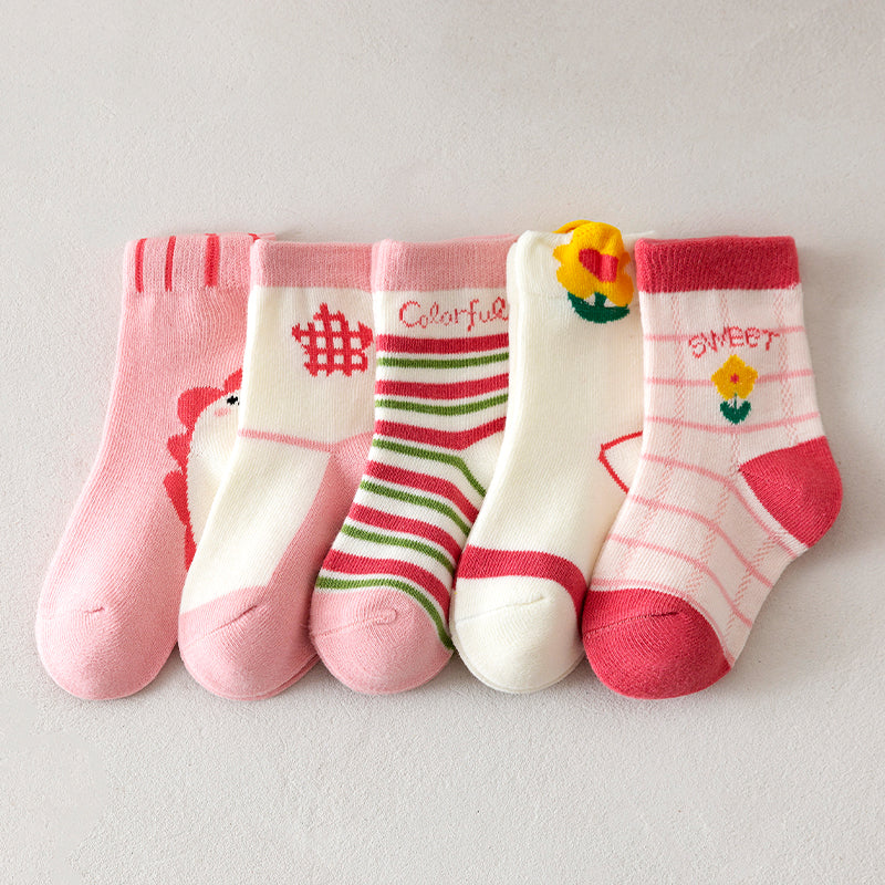 Kids Premium Quality Kids Socks 5 in 1 Fashionable Affordable Print Baby Socks for 1-12Y