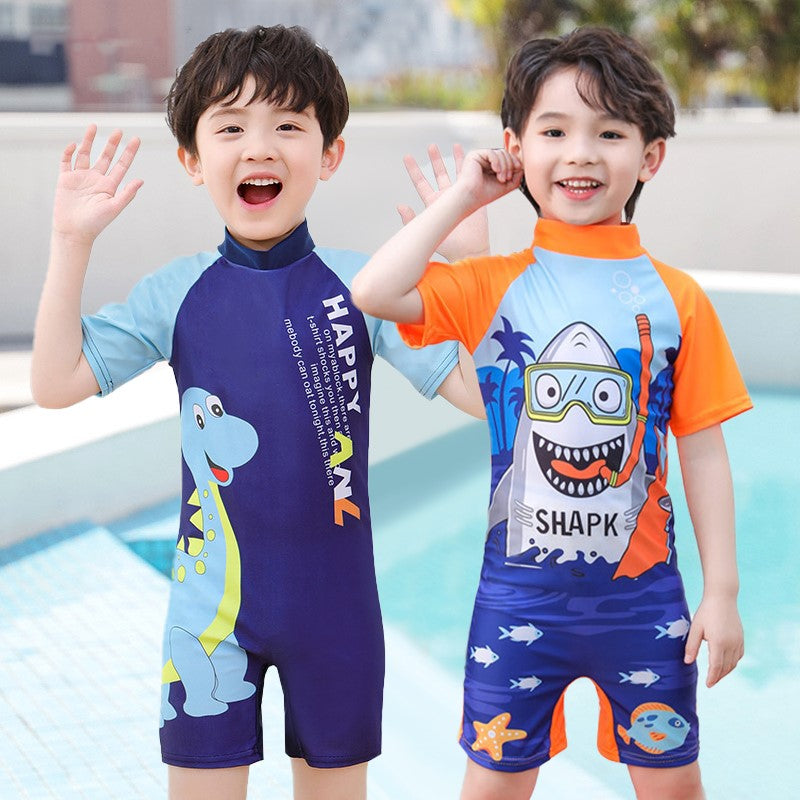 Kids One Piece Kids Swimwear Cartoon Sunscreen Swimsuit for Boys 3-10Y