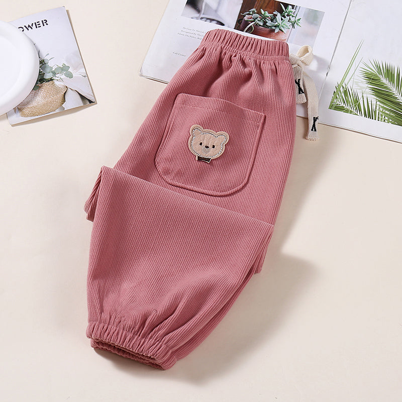 Corduroy Little Bear Design Pants
