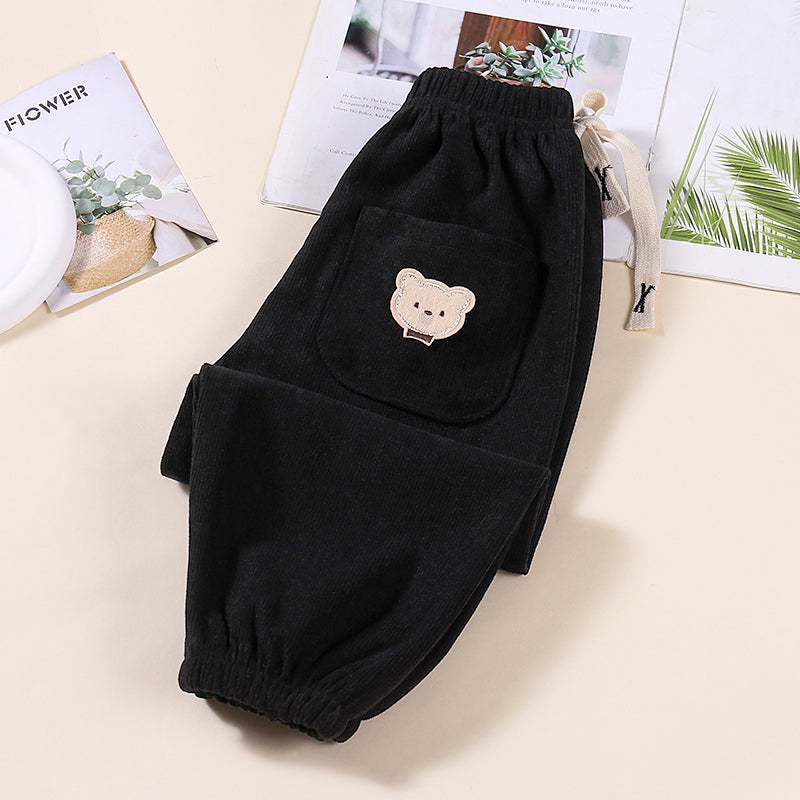 Corduroy Little Bear Design Pants