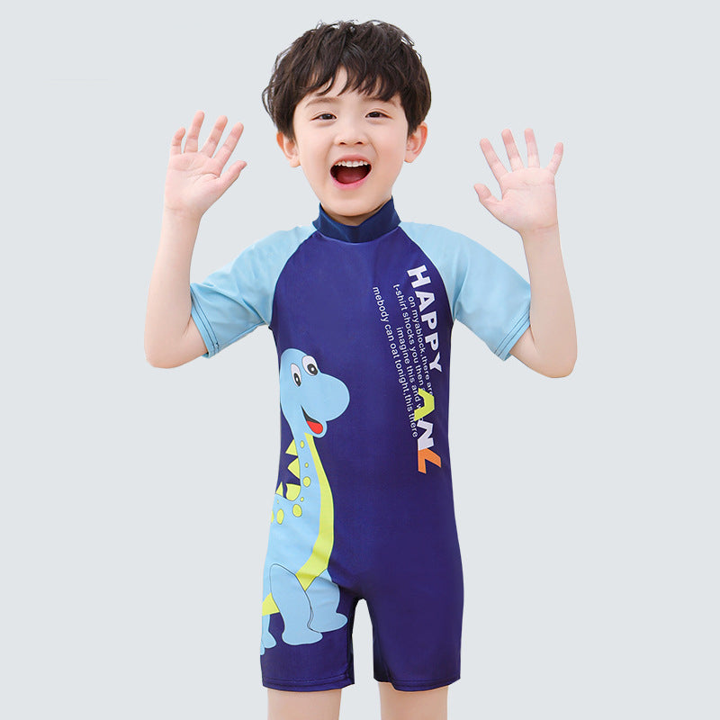 Kids One Piece Kids Swimwear Cartoon Sunscreen Swimsuit for Boys 3-10Y