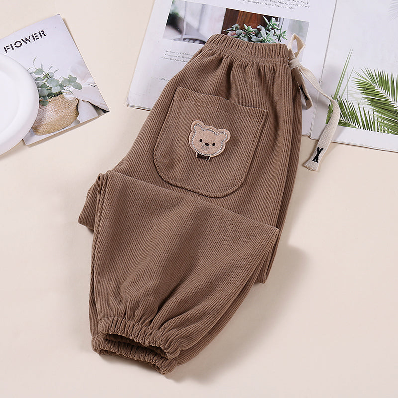 Corduroy Little Bear Design Pants