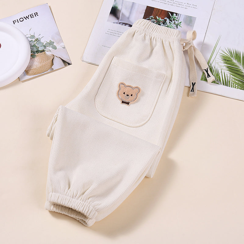 Corduroy Little Bear Design Pants
