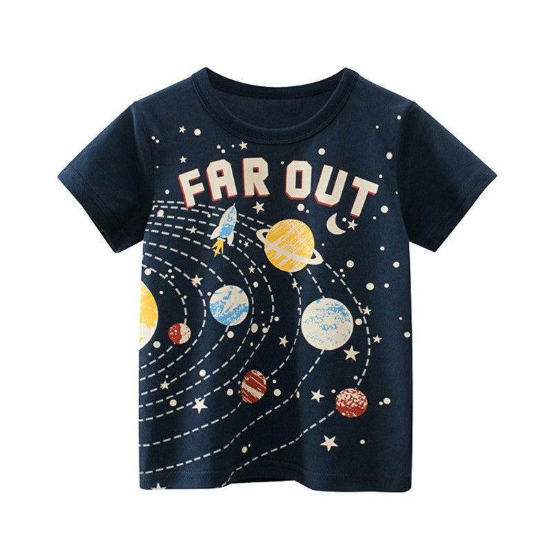 Kids Summer T-Shirts Cute Cartoon Cotton Tops Beach T-Shirts Surf Print Clothing for Boys 2-8Y