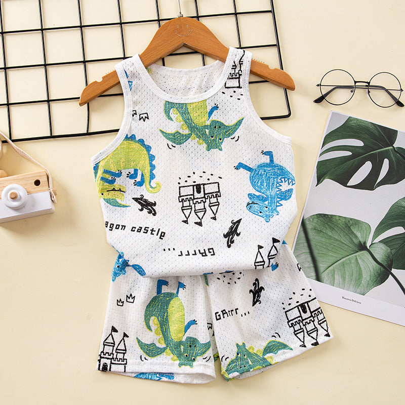Kids Terno Summer Breathable Sleeveless Clothing Cotton Nightwear Vest+Pants for Boys Girls 1-9Y