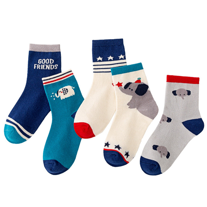 5 in 1 Cute Animal Print Socks Baby Socks for Girls and Boys 1-13 Y