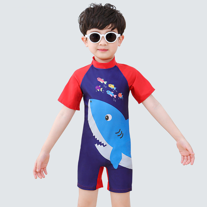 Kids One Piece Kids Swimwear Cartoon Sunscreen Swimsuit for Boys 3-10Y