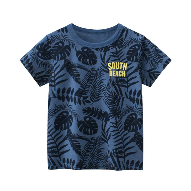 Kids Summer T-Shirts Cute Cartoon Cotton Tops Beach T-Shirts Surf Print Clothing for Boys 2-8Y