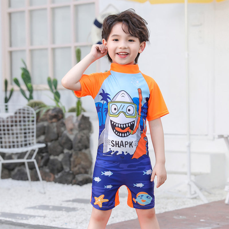 Kids One Piece Kids Swimwear Cartoon Sunscreen Swimsuit for Boys 3-10Y