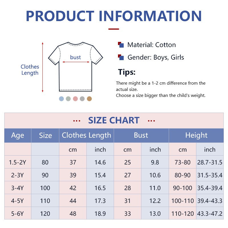 Kids Linen T-shirt Cool Comfort for Kids T-shirt Pure Color Cotton and Hemp Boys and Girls 1.5-6Y