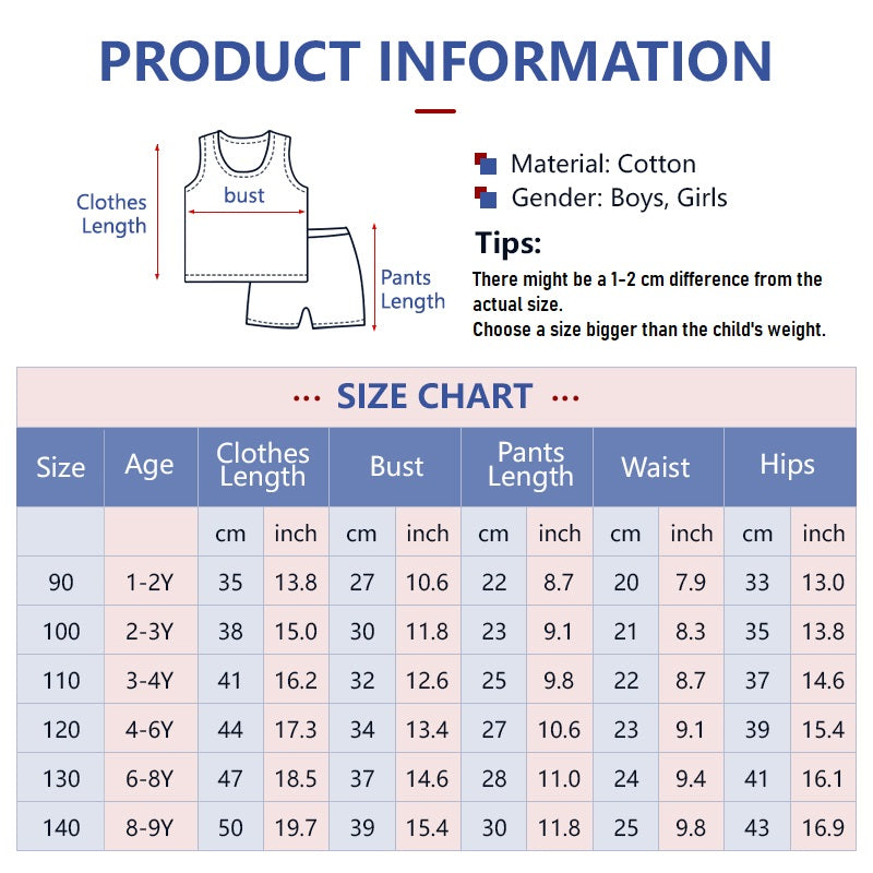 Kids Terno Summer Breathable Sleeveless Clothing Cotton Nightwear Vest+Pants for Boys Girls 1-9Y