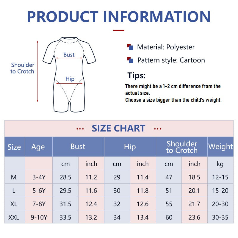 Kids One Piece Kids Swimwear Cartoon Sunscreen Swimsuit for Boys 3-10Y