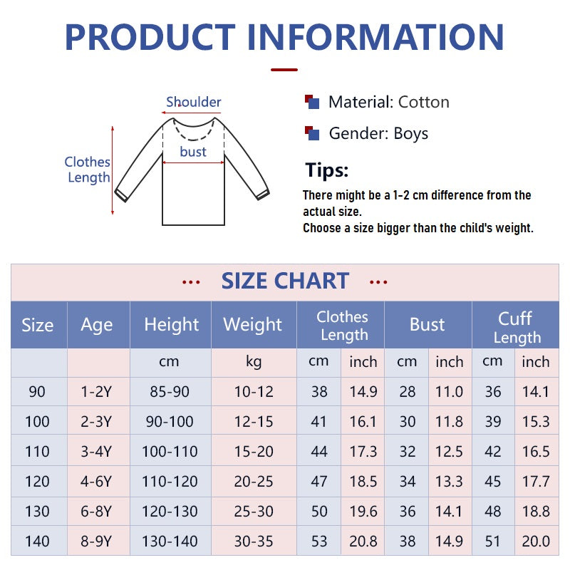 Kids Match Color Pattern Printed Cool Shirt Long Sleeve Shirts Tops Tee T-Shirt for Boys 1-9Y