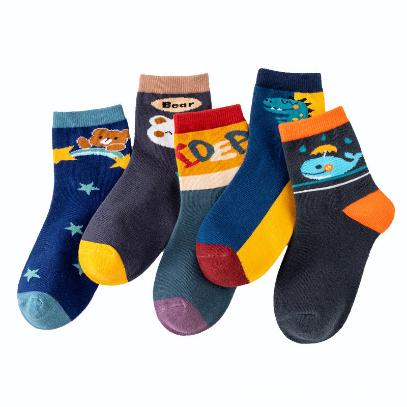 5 in 1 Cute Animal Print Socks Baby Socks for Girls and Boys 1-13 Y