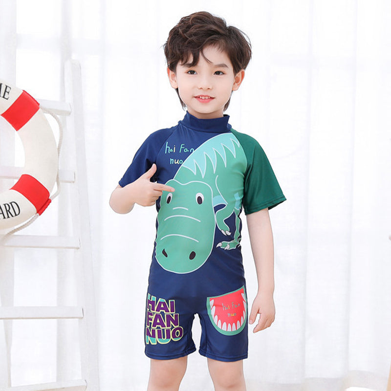 Kids One Piece Kids Swimwear Cartoon Sunscreen Swimsuit for Boys 3-10Y