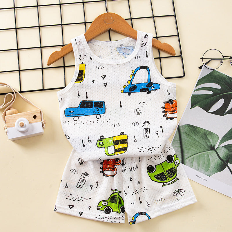 Kids Terno Summer Breathable Sleeveless Clothing Cotton Nightwear Vest+Pants for Boys Girls 1-9Y