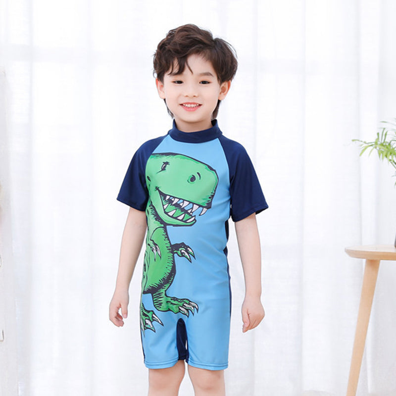 Kids One Piece Kids Swimwear Cartoon Sunscreen Swimsuit for Boys 3-10Y