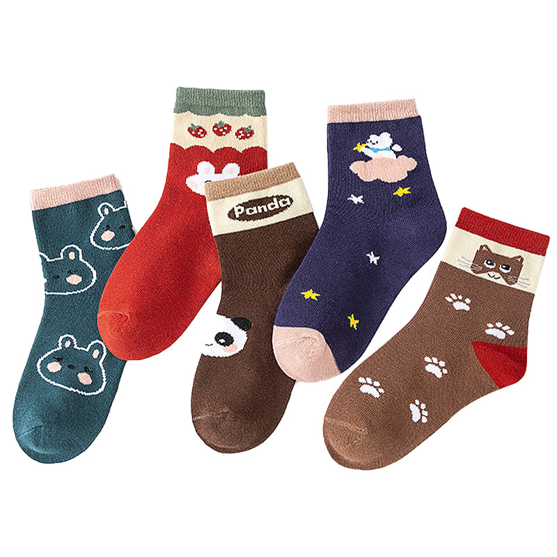 5 in 1 Cute Animal Print Socks Baby Socks for Girls and Boys 1-13 Y
