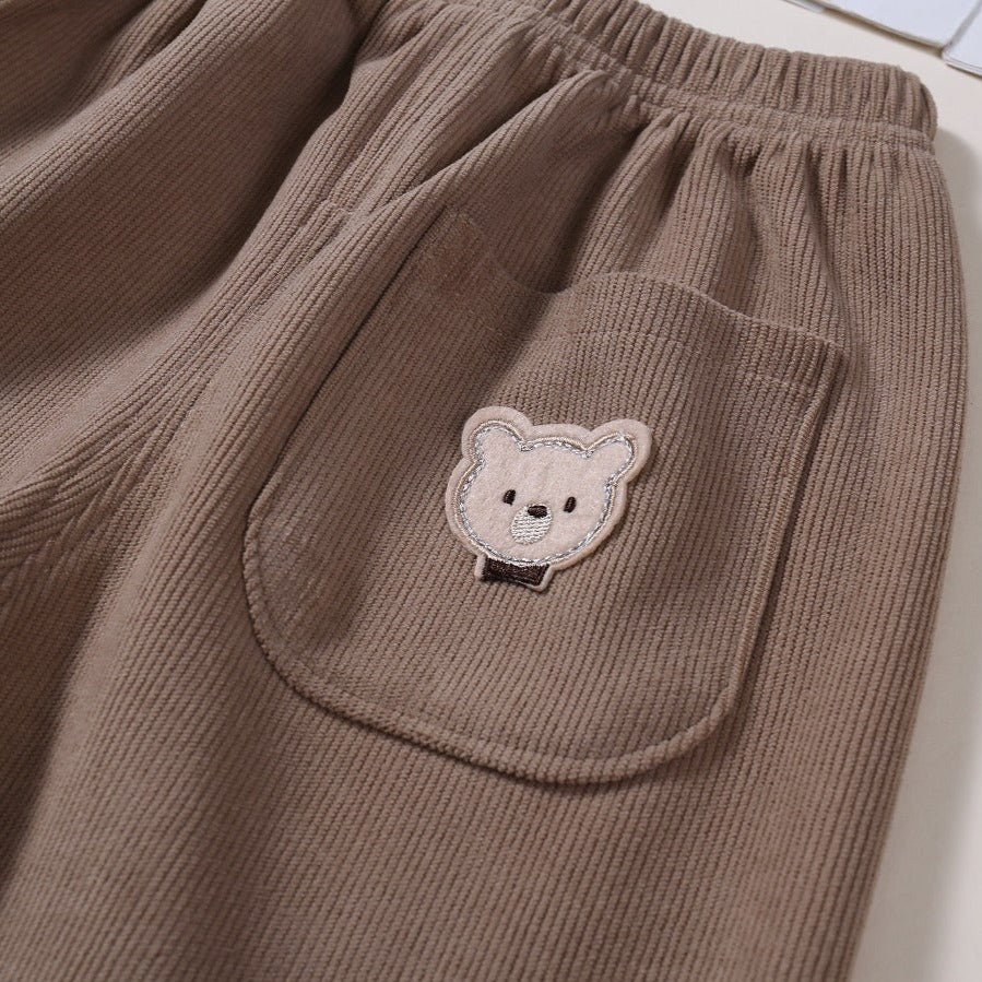 Corduroy Little Bear Design Pants