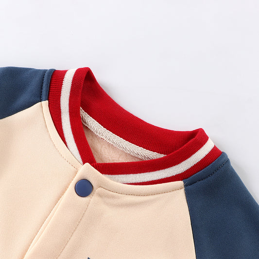 Kids Baseball Jacket Letter Animal Print Jacket Polyester Outerwear Cardigan for Boy Girl 1-6Y