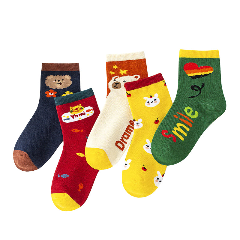 5 in 1 Cute Animal Print Socks Baby Socks for Girls and Boys 1-13 Y