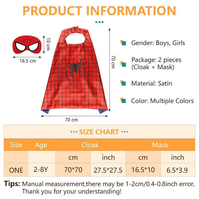 Kids Superhero Capes Mask Halloween Costume Cosplay Cartoon Dress up Costumes Party for Boy Girl