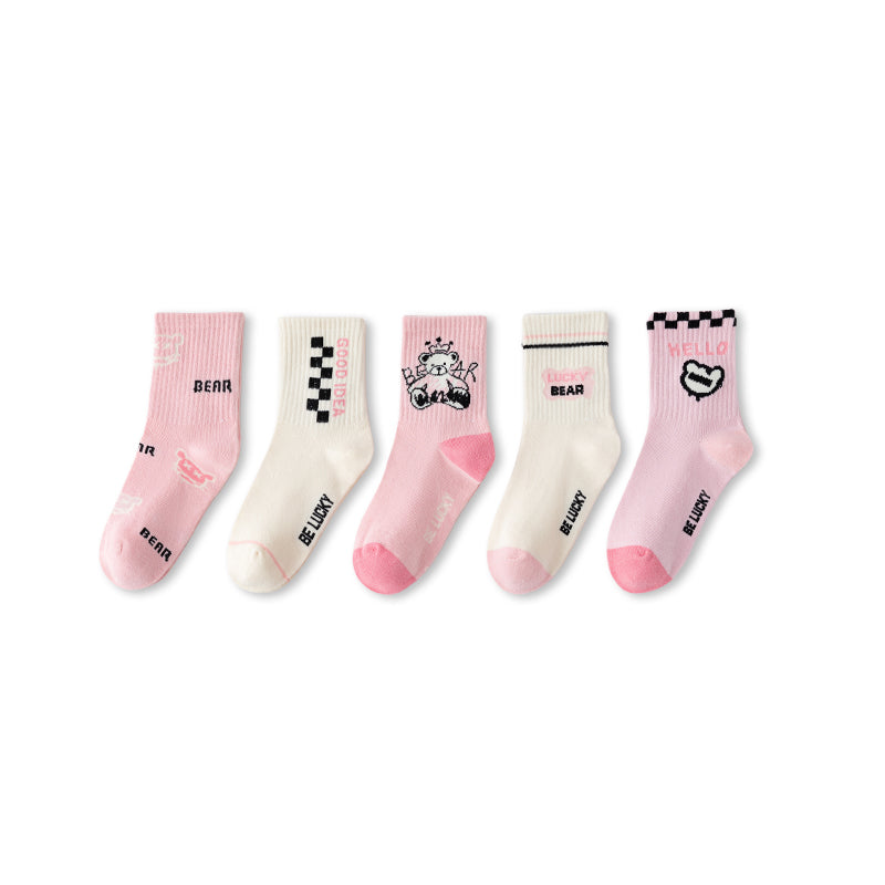 5 in 1 Teddy Bear Socks for Girl 3-15 Y