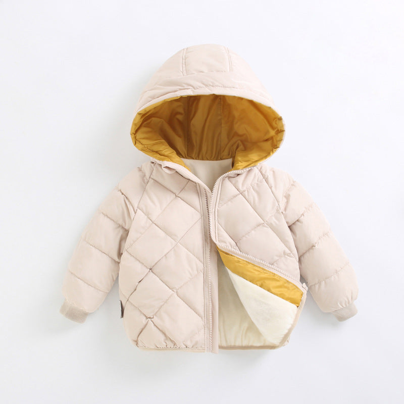 Kids Hoodie Winter Coats Plain Design Zipper Outerwear Hoodie Windproof Coat for Boys Girls 2-7Y