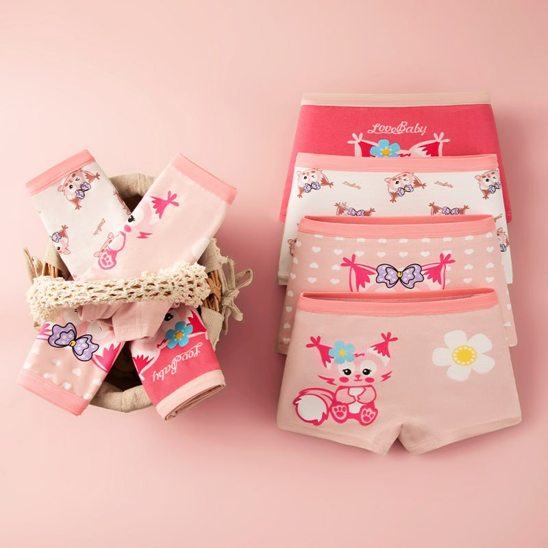 4 in 1 Pack Colorful Cotton Boxer Short Colorful Comfortable and Affordable for Girls 1-14 Years