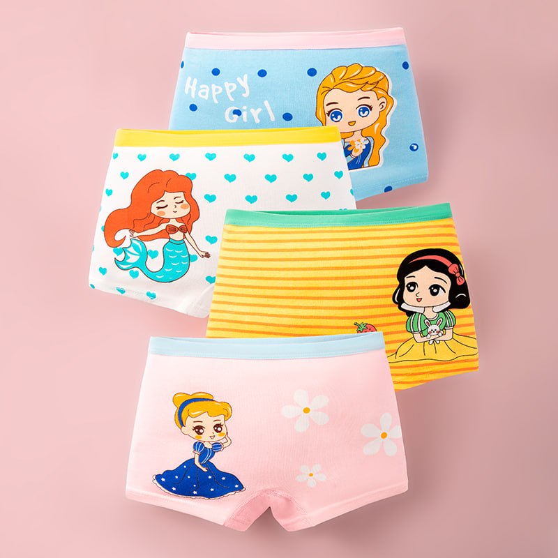4-in-1 Cotton Boxers Shorts with Disney Designs for Girls 1-14 Y