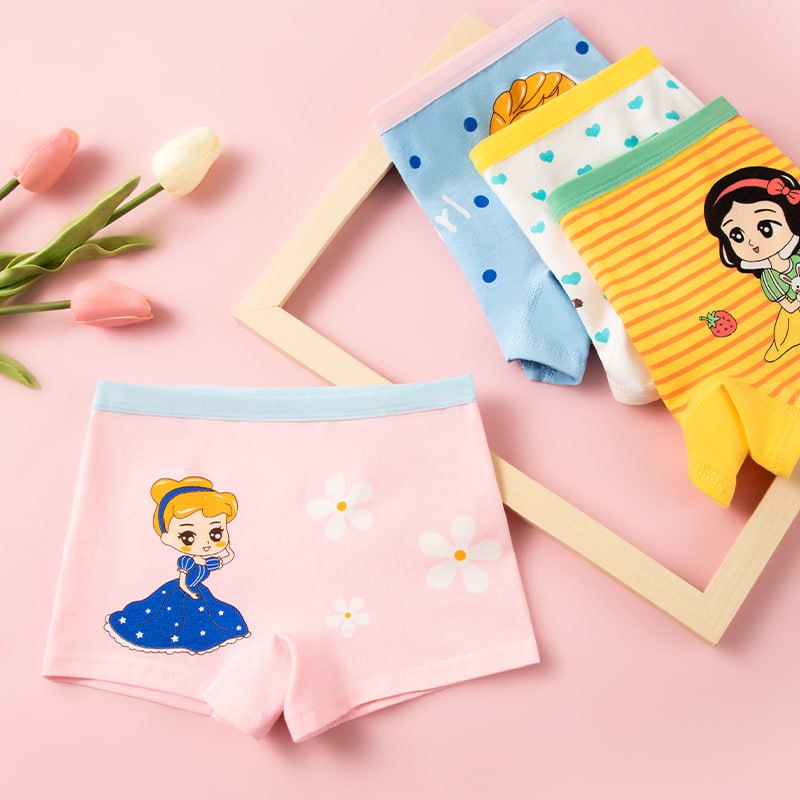 4-in-1 Cotton Boxers Shorts with Disney Designs for Girls 1-14 Y