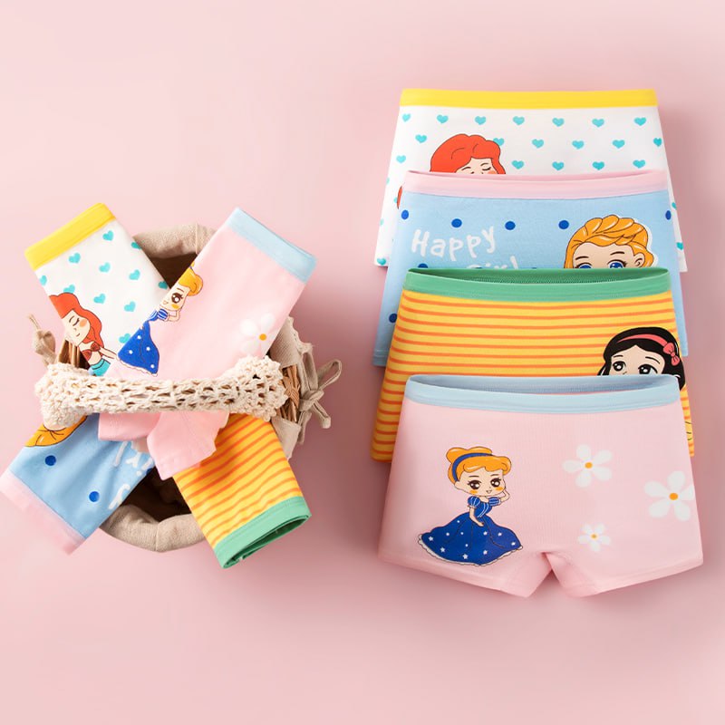 4-in-1 Cotton Boxers Shorts with Disney Designs for Girls 1-14 Y
